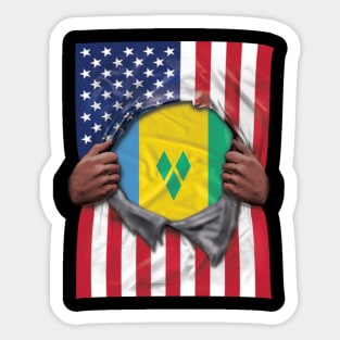 St Vincent And The Grenadines Flag American Flag Ripped - Gift for Saint Vincentian From St Vincent And The Grenadines Sticker